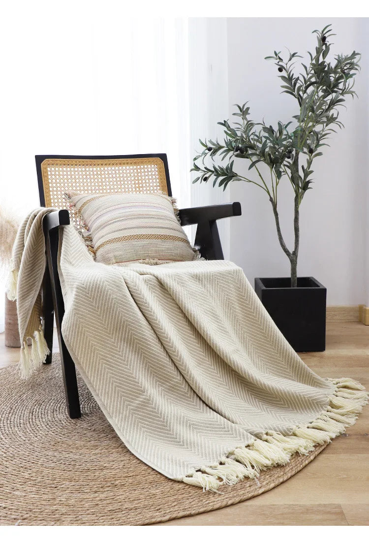 Cobertor Listrado Nórdico, Jacquard Geométrico, Cobertor De Malha, Colcha, Tapeçaria Xadrez, Decoração De Sofá, Drop Shipping