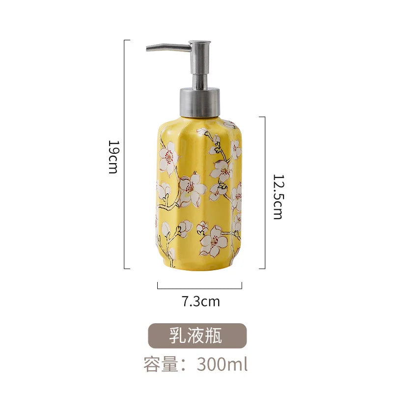 Garrafa Vazia Vintage, Cerâmica, Luxo, Estampa Real, Flor, Shampoo, Líquido, Banheiro, Saboneteira, Garrafa de Loção, 300ml