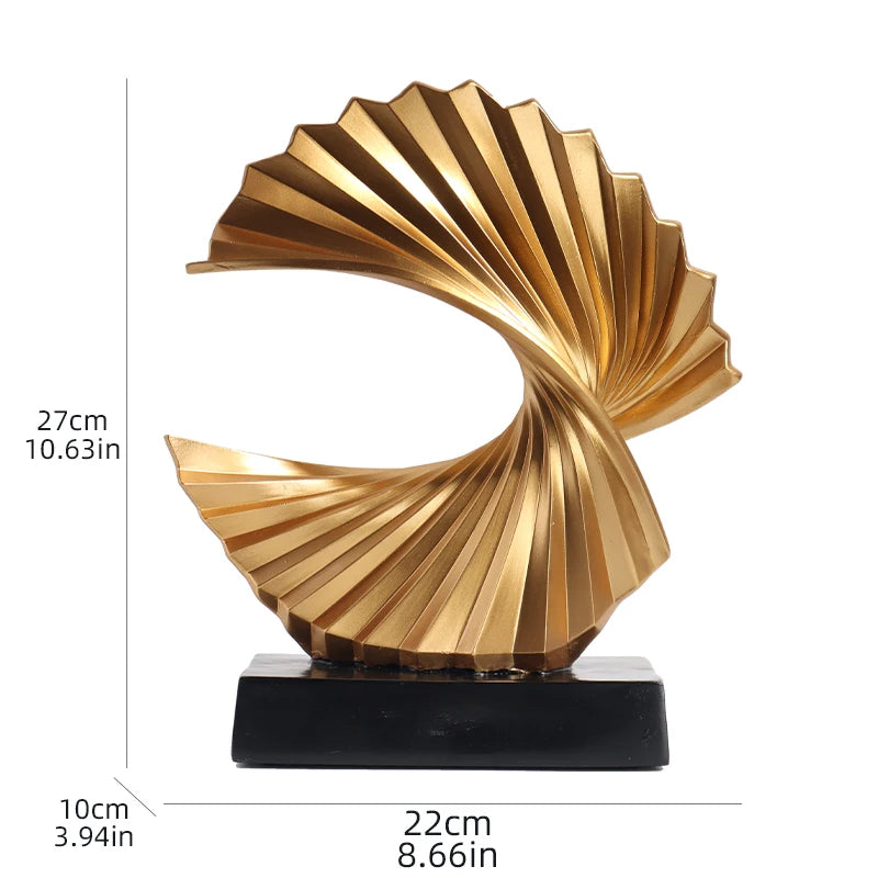 Escultura artesanal de resina onda dourada-estatueta de arte abstrata para decoração de casa, quarto, sala de estar e decorações de mesa de estudo