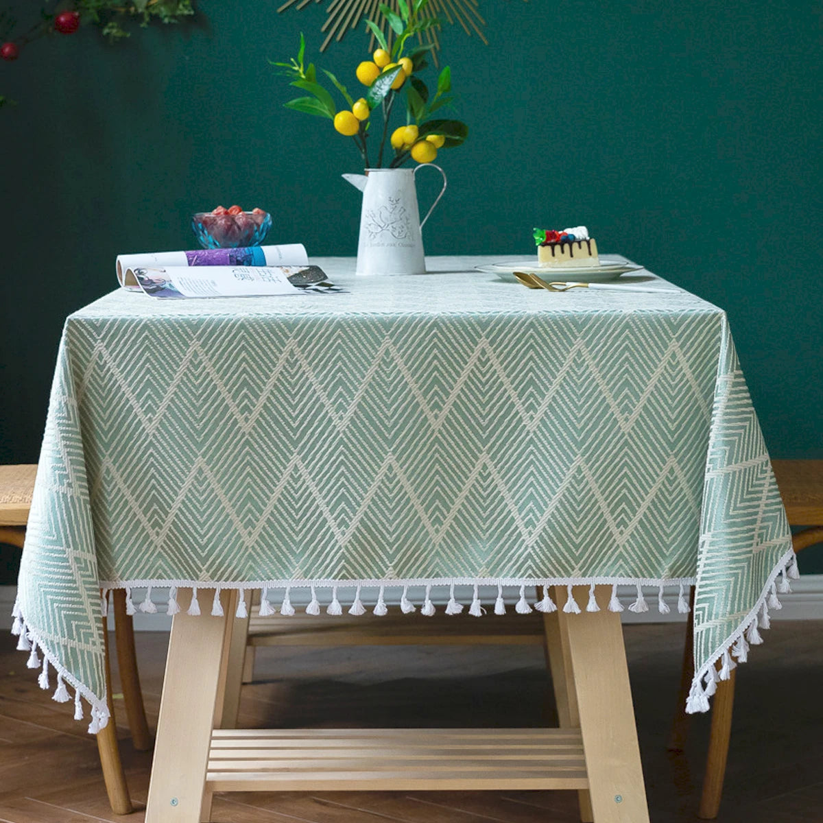 Toalha de mesa boho, algodão, linho, retângulo, lavável, resistente a rugas, para jantar, festa, capa decorativa