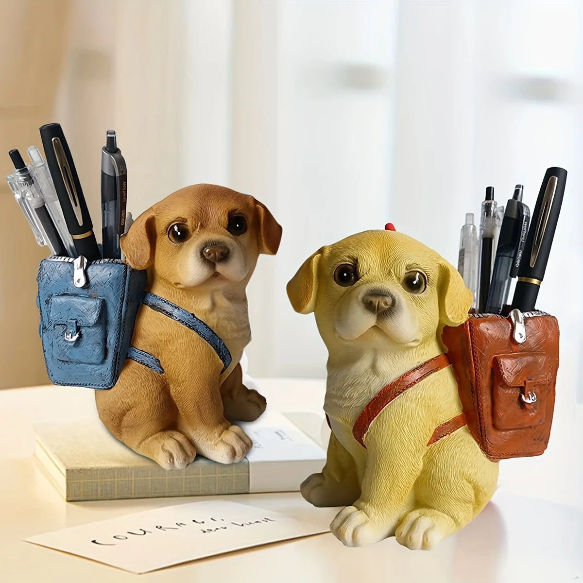 Suporte de caneta de cachorro fofo – decoração de mesa de resina para escritórios e casas, presente de aniversário perfeito para estudantes e adultos jovens
