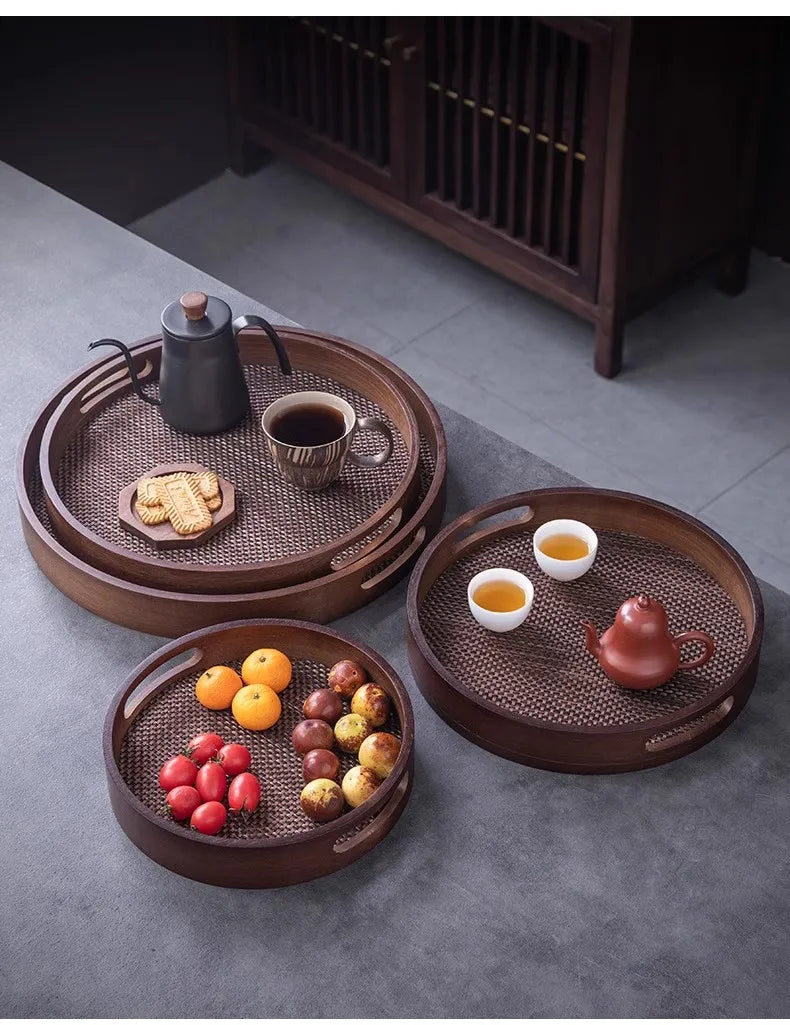 Gianxi bandeja de chá conjunto de chá xícara de chá bandeja de água casa sala de estar frutas dim sum bandeja de imersão seca redonda bandeja de bambu cerimônia de chá