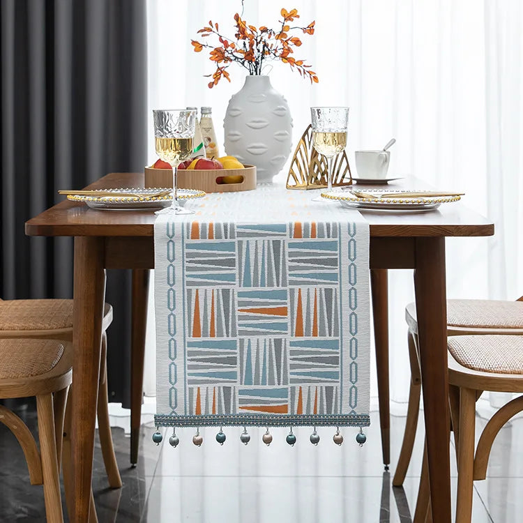 Nordic luxo jacquard corredor de mesa com borla poliéster capa de mesa corredor decoração para festival evento decoração para casa