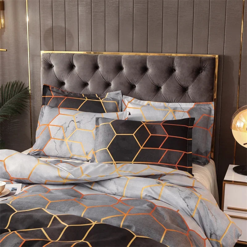 3 pçs conjunto de edredom verde duplo/completo/queen/king/single/duplo tamanho, conjuntos de cama geométricos para homem mulher, capa de edredão de mármore