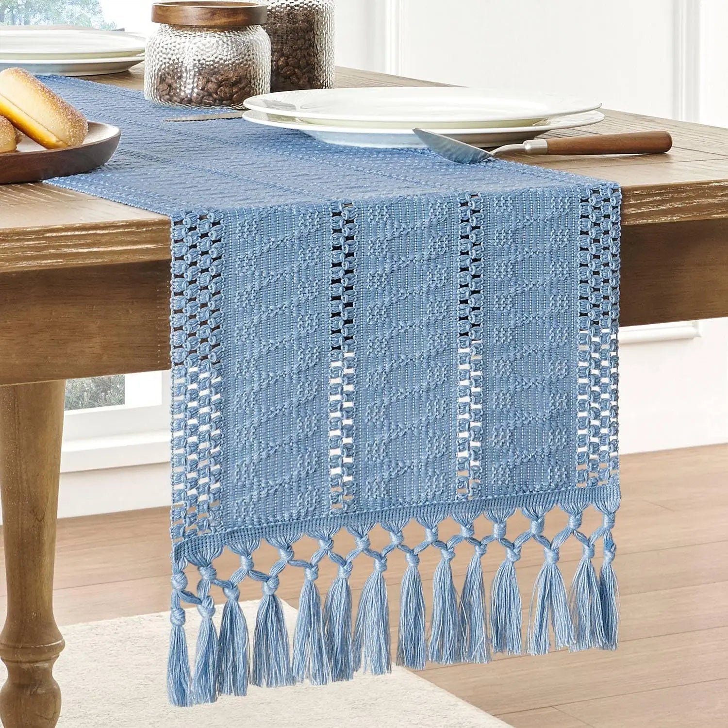 Corredor de mesa boho, corredor de mesa rústico macrame com borlas para casamento, hotel, fazenda, banquete, evento, decoração de jantar