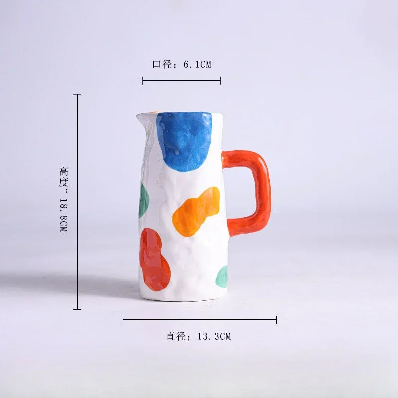 Vaso de cerâmica pintado, vaso de cerâmica em bloco de cores, vaso hidropônico com arranjo de flores, artesanato em cerâmica, decoração de quarto, 1 peça