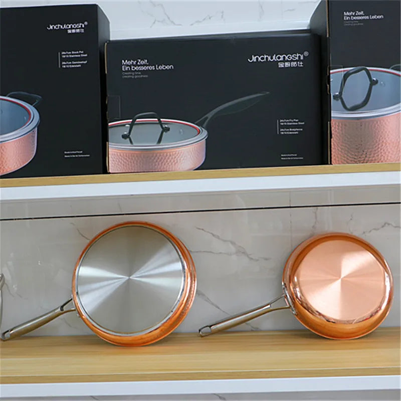 Conjunto de Panelas Marteladas em Cobre e Aço Inoxidável - Casa Ornato