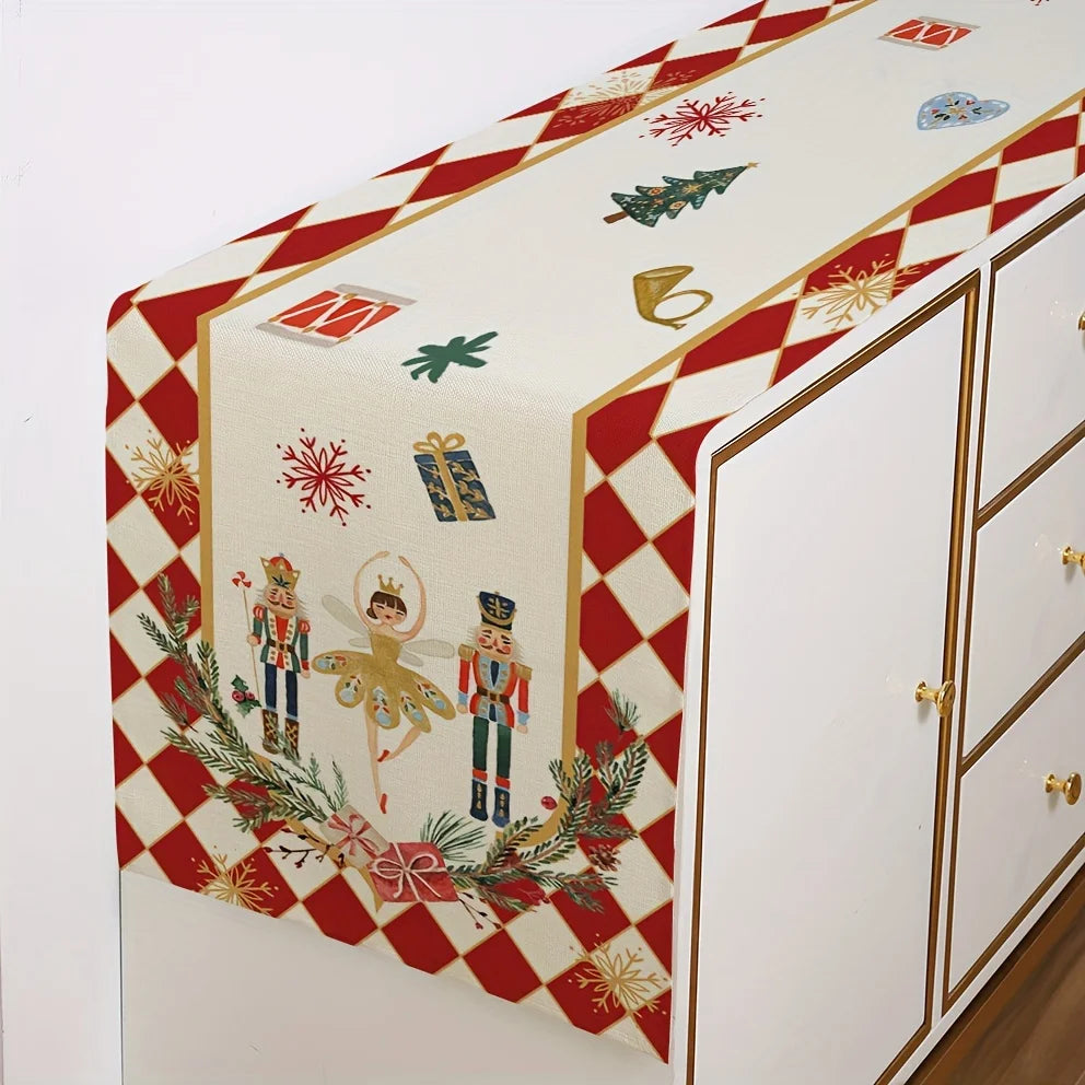 Natal quebra-nozes linho corredores de mesa cômoda cachecol inverno natal feriado cozinha festa decoração reutilizável navidad decorações 2025