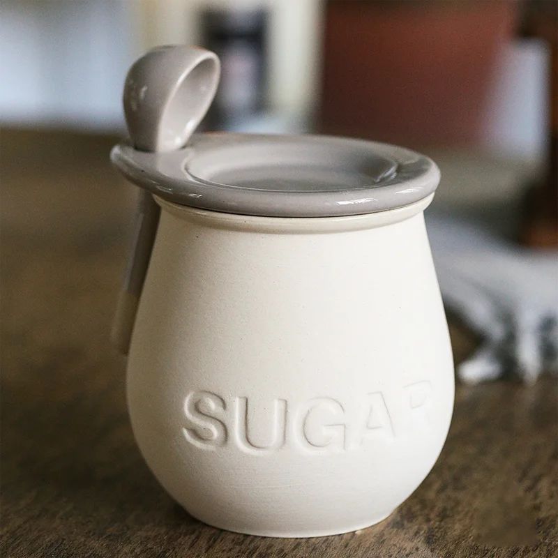 Garrafa De Especiarias De Cerâmica Com Tampa, Decoração Para Casa, Frasco De Armazenamento De Alimentos De Cozinha, Saleiro à Prova De Umidade Selado, Kit Agitador De Açúcar Branco