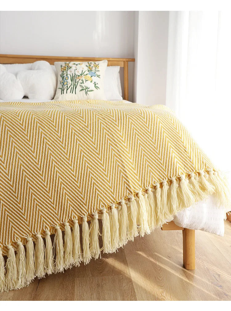 Cobertor Listrado Nórdico, Jacquard Geométrico, Cobertor De Malha, Colcha, Tapeçaria Xadrez, Decoração De Sofá, Drop Shipping