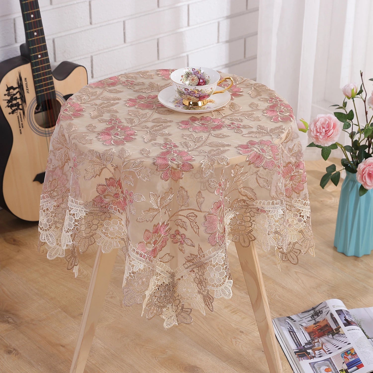 Battilo capa de mesa de renda redonda retangular toalha de mesa de café bordada de luxo para mesa de jantar casamento decoração de casa
