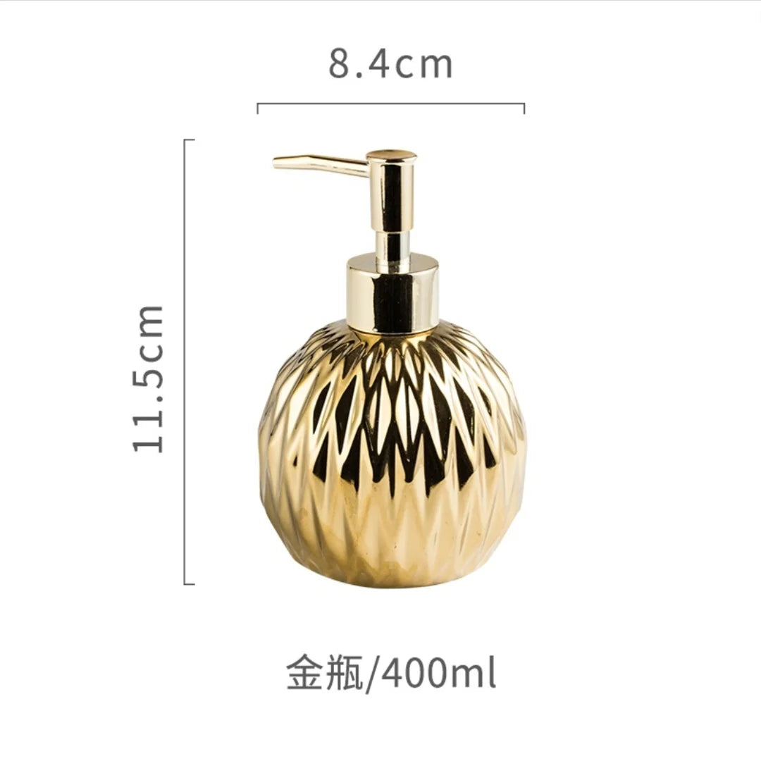 Luxo Gold Soap Dispenser com Press handle Ceramic Dispenser Silver Dispenser com aço inoxidável Bandeja Banheiro Acessório