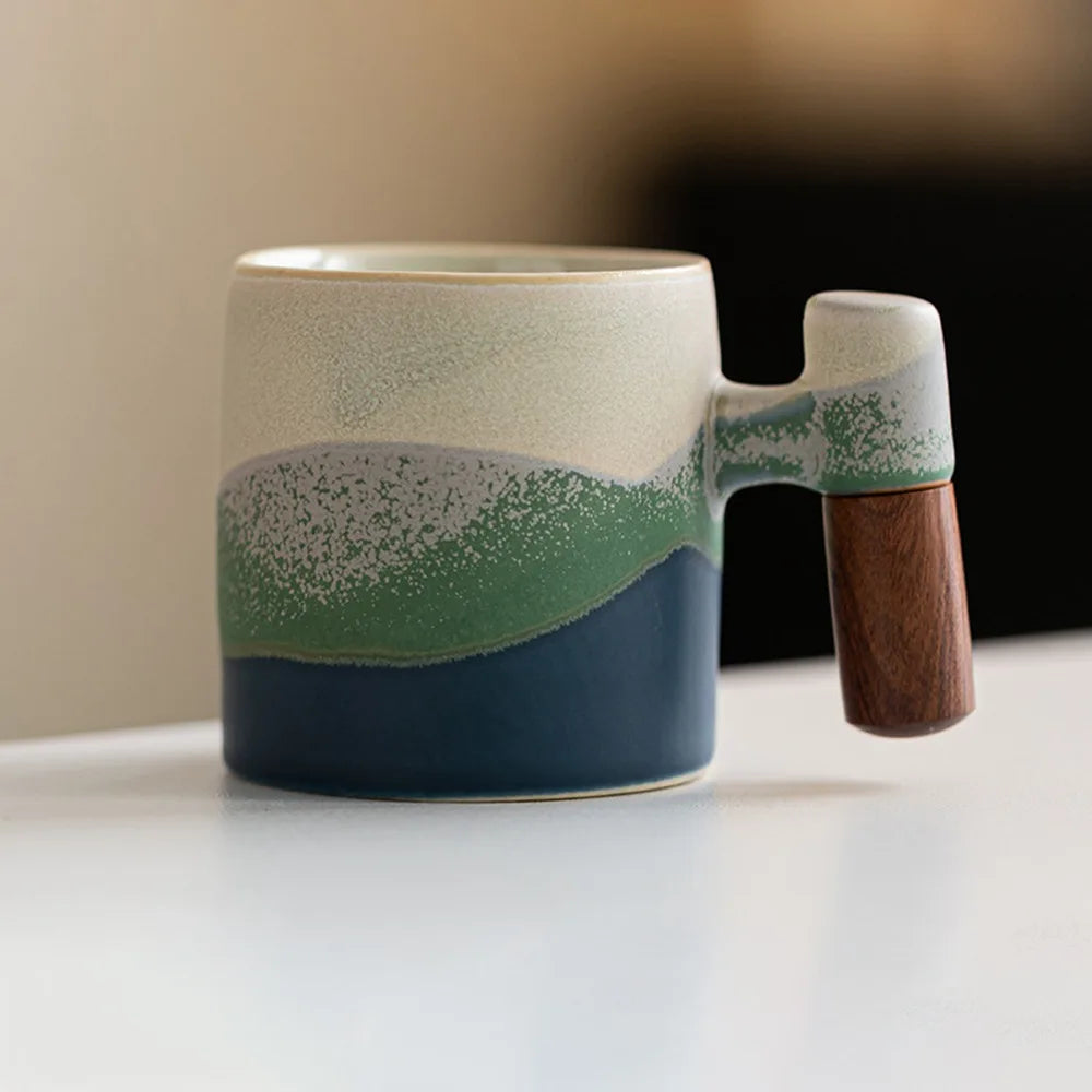 Caneca de café cerâmica criativa alça de madeira micro-ondas máquina de lavar louça segura xícara de café artesanal 70ml caneca de porcelana leite cacau chá quente