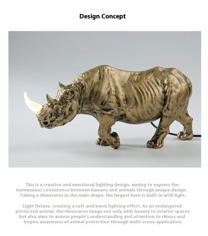 Rinoceronte atmosfera luzes ornamentos de mesa artesanato em forma de animal decorações dormir luzes da noite rinoceronte lâmpada chão