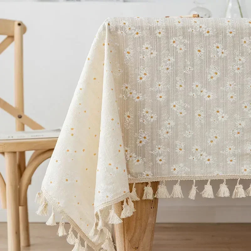 Novo estilo coreano pequena margarida algodão floral toalha de mesa, decoração de mesa de chá, capa de mesa retangular para cozinha casamento sala de jantar