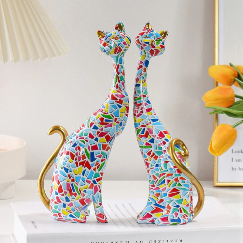 Nordic graffiti arte pintura a óleo gato decoração resina ornamentos abstratos estatuetas quarto desktop varanda escultura de gato