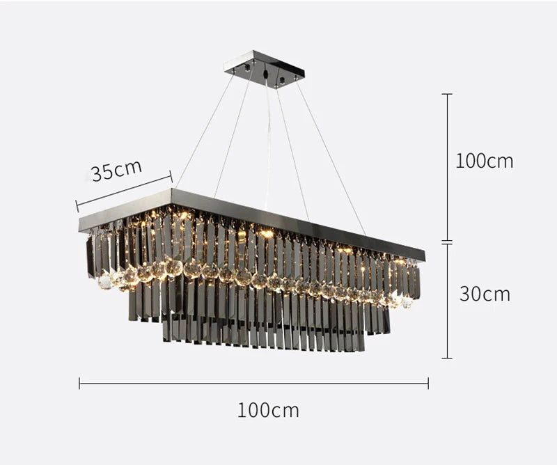 Lustre de cristal moderno preto brilhante para sala de jantar luxo retângulo ilha pendurado luminária decoração para casa lâmpada de cristal