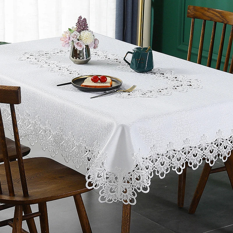 Toalha de mesa bordada de renda batilo, branca, floral, retangular, à prova d'água, para mesa de jantar, festa de casamento, casa