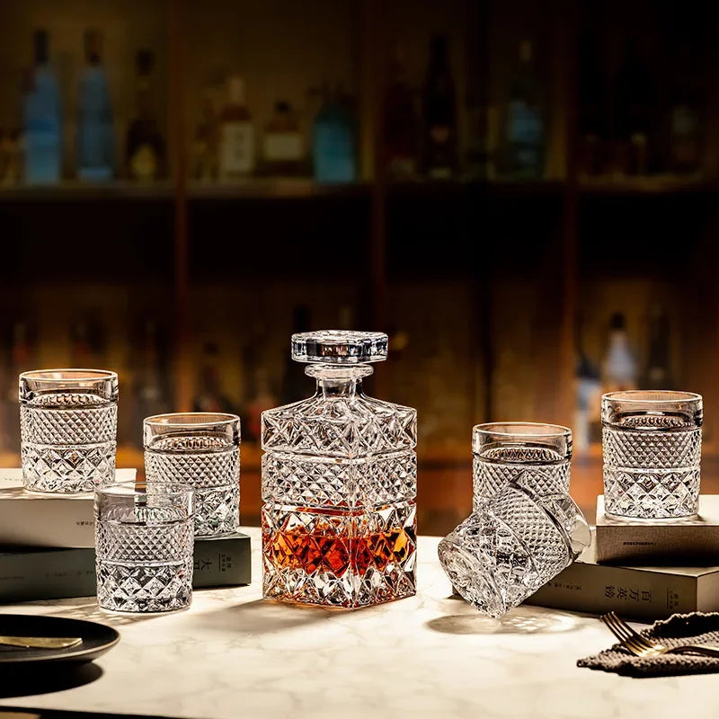 Conjunto de copo de uísque de vidro cristal esculpido cerveja copo de água casa bar drinkware conjunto qualidade premium garrafa de licor de vidro coleção