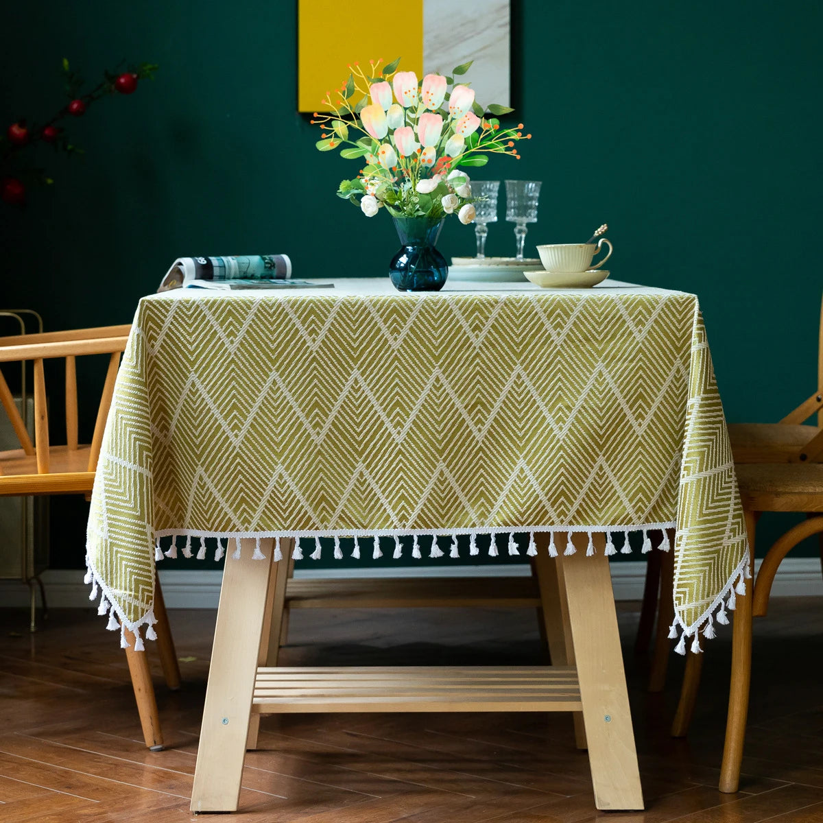 Toalha de mesa boho, algodão, linho, retângulo, lavável, resistente a rugas, para jantar, festa, capa decorativa
