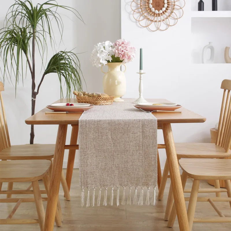 Corredor De Mesa Rústica Com Borlas, Corredor De Mesa Cáqui, Estilo Boho, Feito À Mão, Jantar Em Casa, Mesa De Café, Cozinha