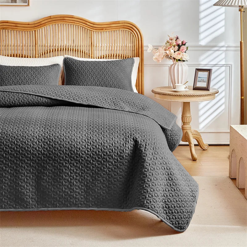 Colcha com 2 Fronhas - Acolchoada de Luxo em Poliéster Branco Imaculado - Casa Ornato