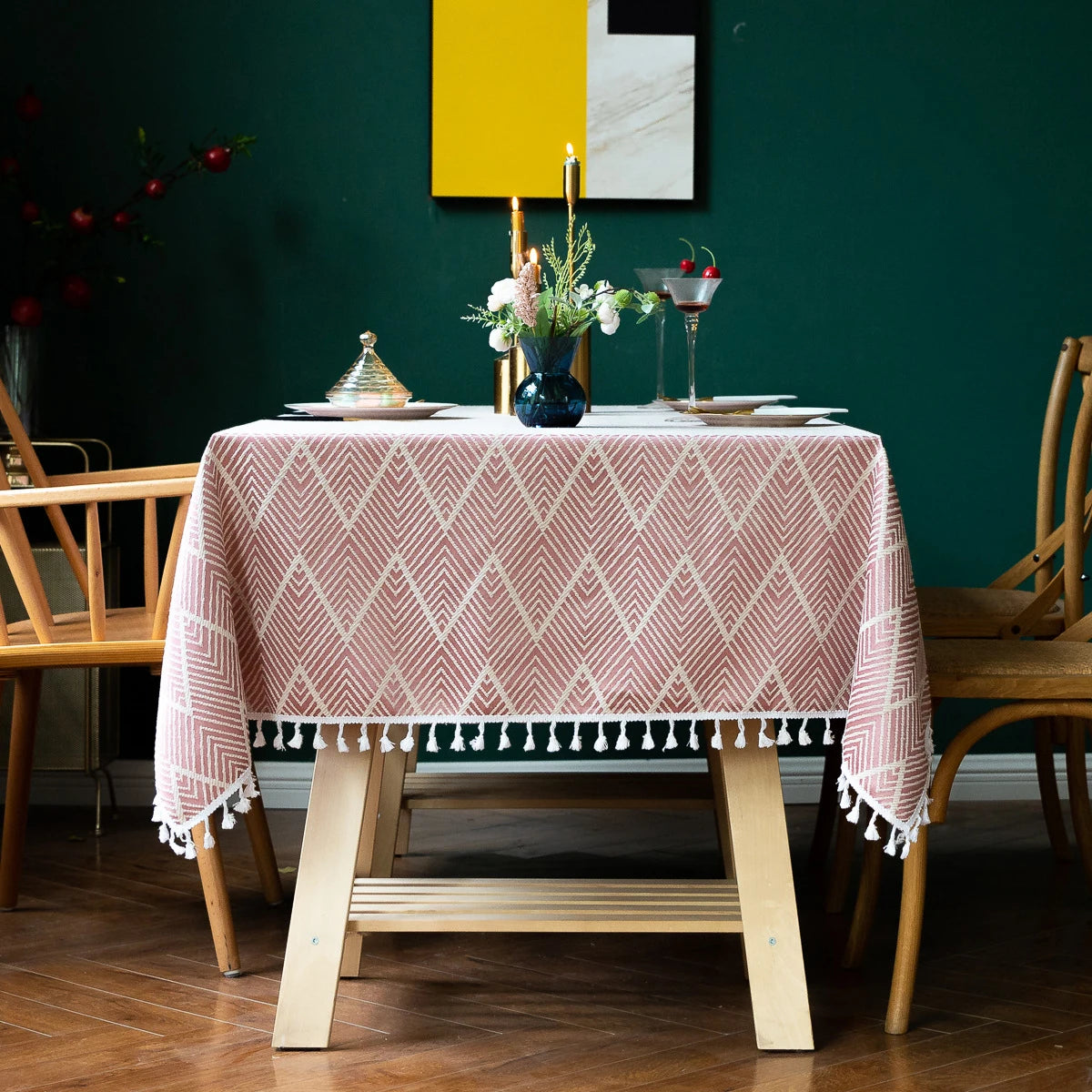 Toalha de mesa boho, algodão, linho, retângulo, lavável, resistente a rugas, para jantar, festa, capa decorativa