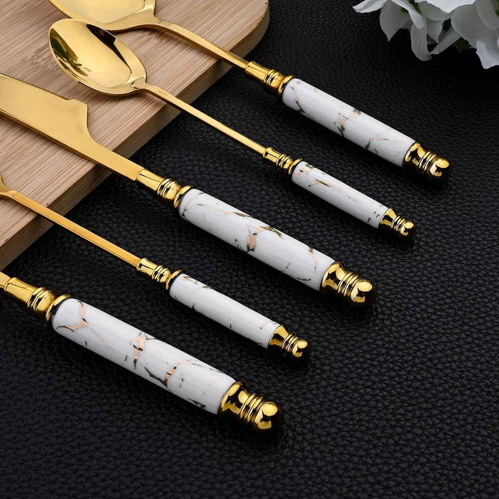 Conjunto Talheres Aurora Dourada - Coleção Éclat - 24 Peças - Casa Ornato