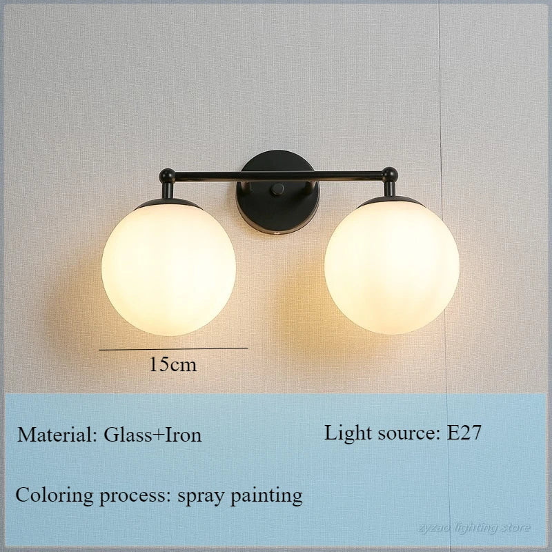 Pós moderno lua lâmpada bola de vidro luz parede branco preto decoração do quarto para casa interior arandela led luzes da noite luminárias