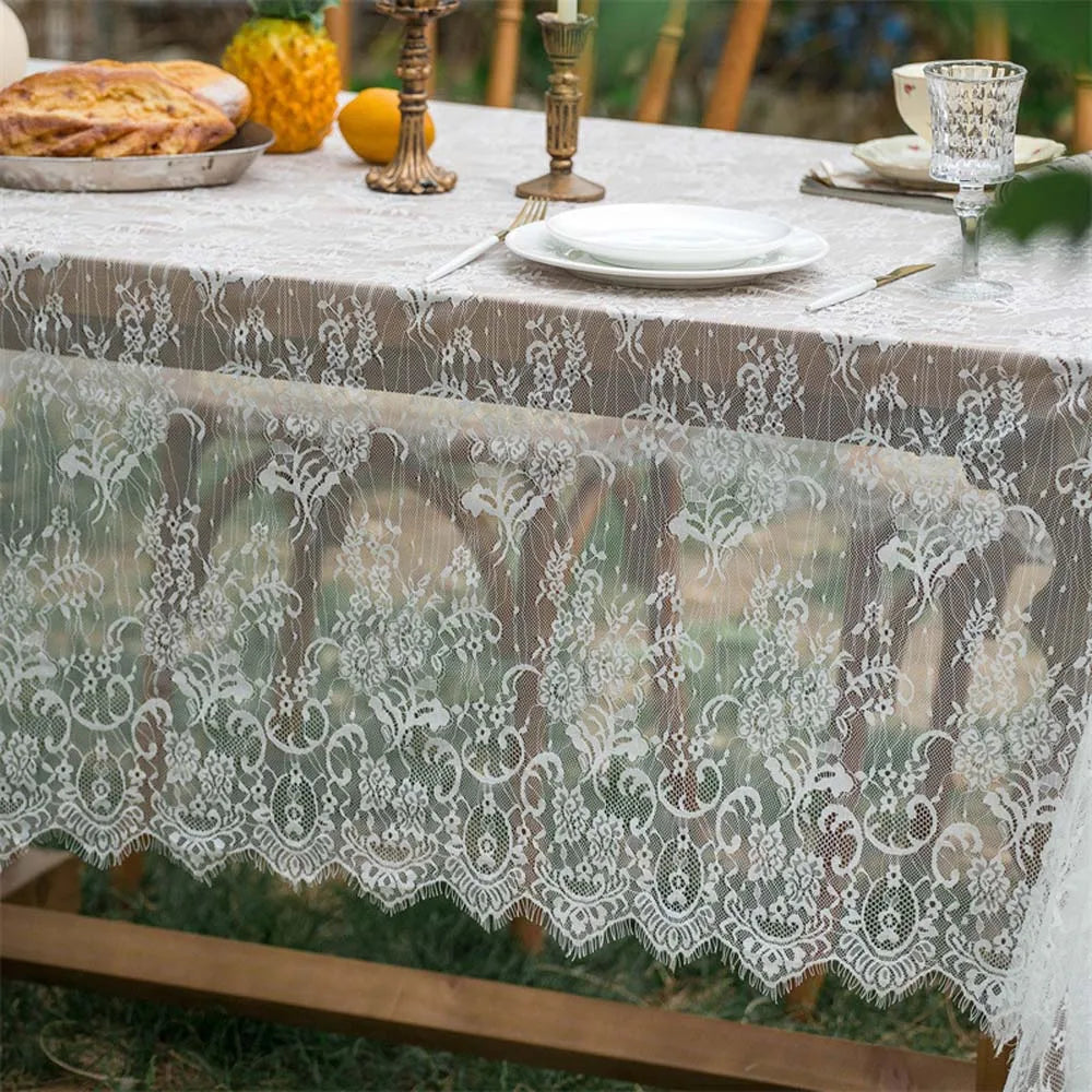 Toalha de mesa retangular de renda, toalha de mesa para casamento, festa de aniversário, eventos, banquete, jantar em casa, toalhas de mesa brancas