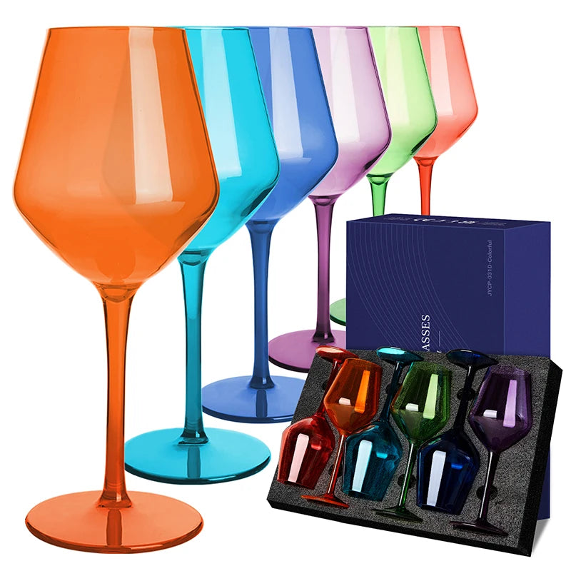 MICHLEY 2/4/6PCS Conjunto de copo de vinho de plástico Tritan colorido inquebrável, luxo reutilizável para festa ao ar livre, máquina de lavar louça, produtos vidreiros