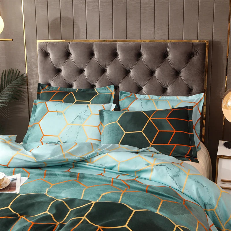 Conjunto de Cama Geométrico Mármore - Elegância - Casa Ornato