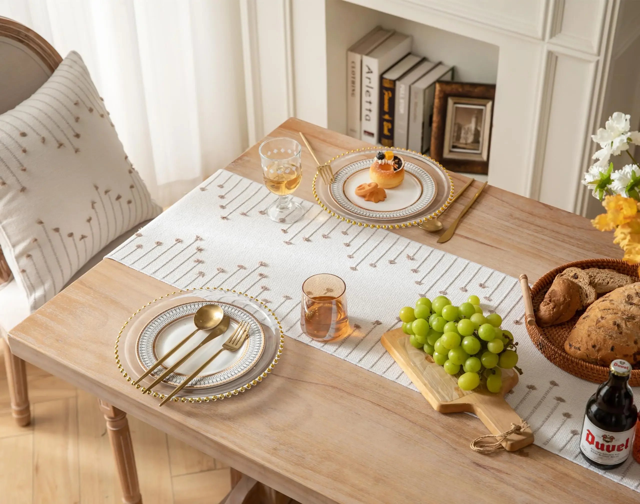 Corredor de mesa boho de algodão natural com borlas para decoração de mesa de jantar em casa, para decoração moderna de fazenda