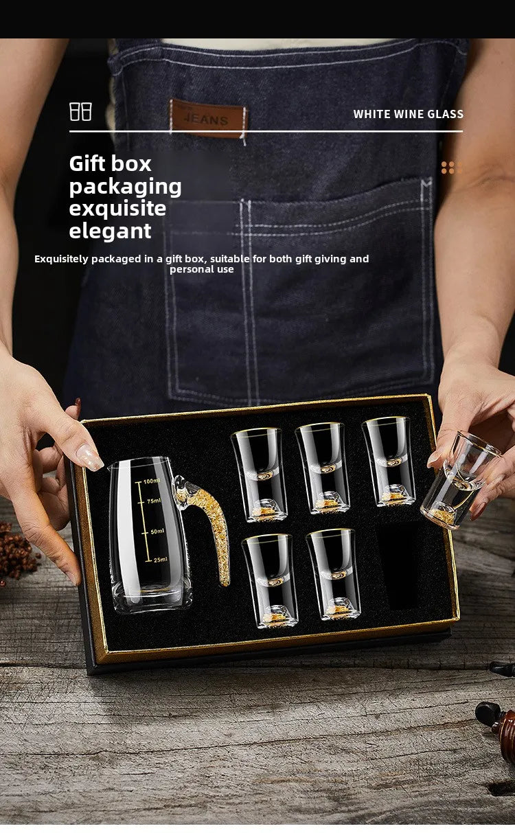 Folha de ouro baijiu copo dispensador de vinho conjunto doméstico pequeno copo de vinho copo de vinho pote de vinho jinshan bala copo caixa de presente