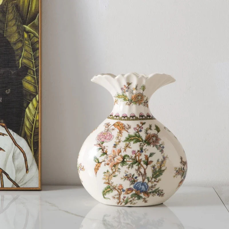 Vaso de Cerâmica Decorativo com Estampa Floral - Casa Ornato