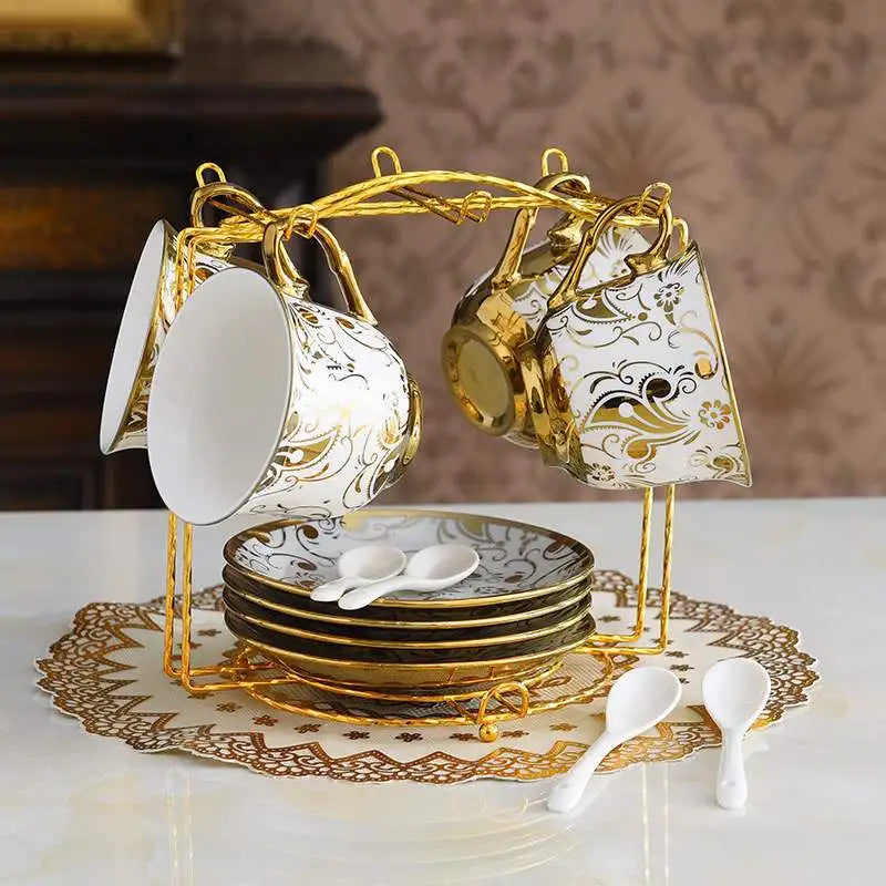 Conjunto de Chá em Cerâmica com Borda Dourada, Estilo Britânico, para Uso Doméstico, Design Criativo Europeu, Seguro para Lav...