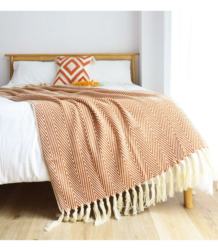 Cobertor Listrado Nórdico, Jacquard Geométrico, Cobertor De Malha, Colcha, Tapeçaria Xadrez, Decoração De Sofá, Drop Shipping