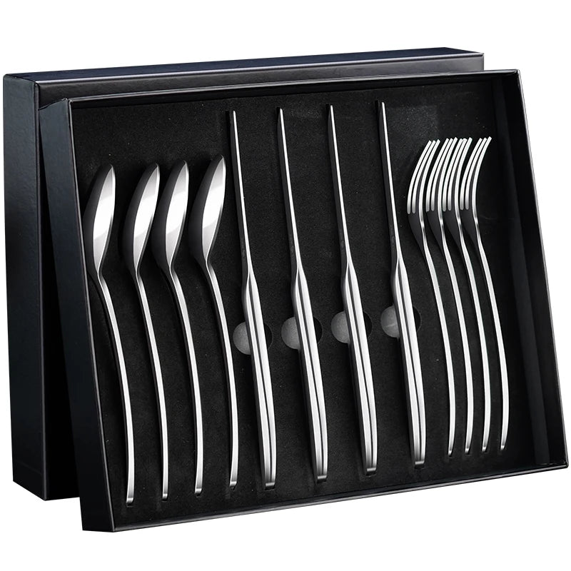 Aço inoxidável Bife Talheres, Facas e Colher e Fork Set, Talheres Clássica, Talheres, Presente da família, Certificado LFGB, 316, 4 Pcs
