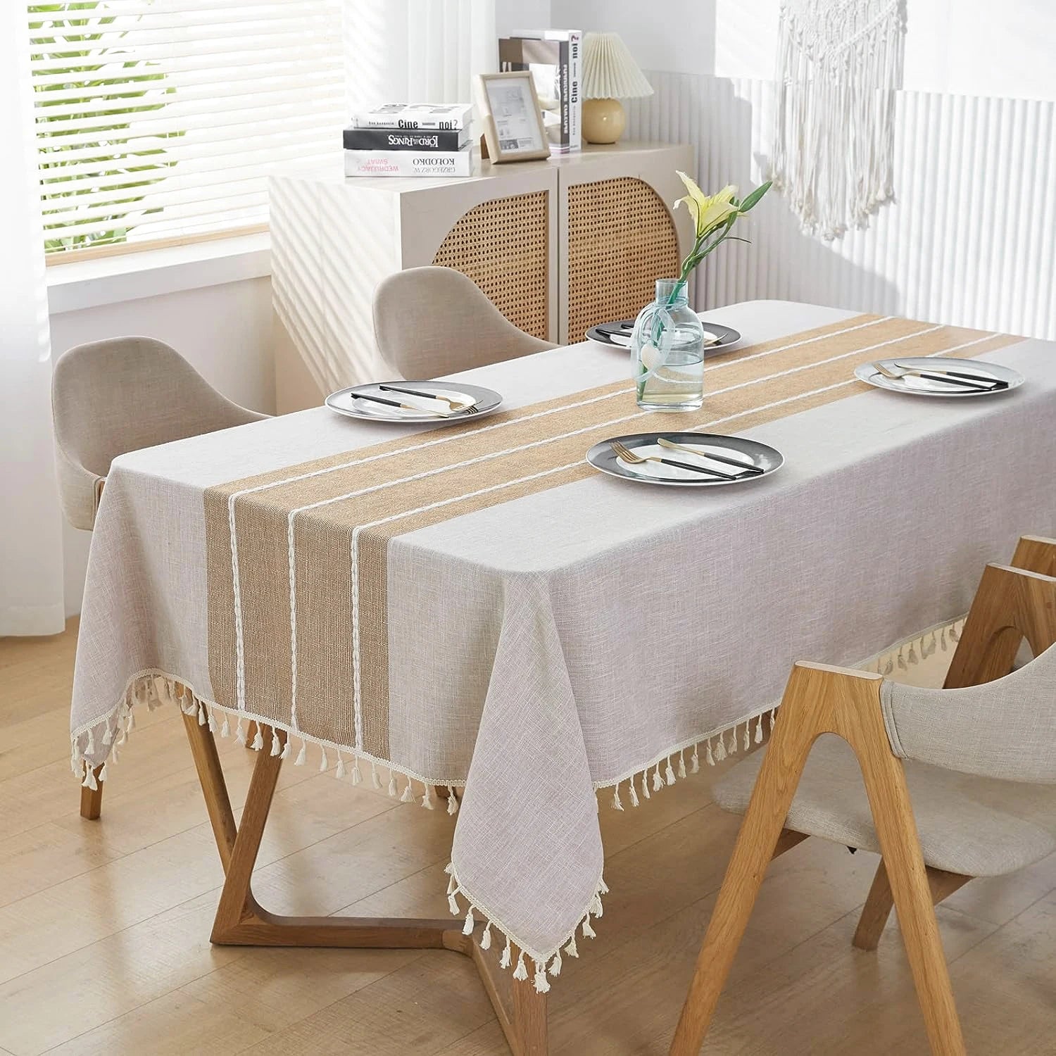 Toalha de mesa retangular redonda de linho batilo, toalha de mesa à prova d'água para jantar, mesa de café, cozinha, decoração de sala