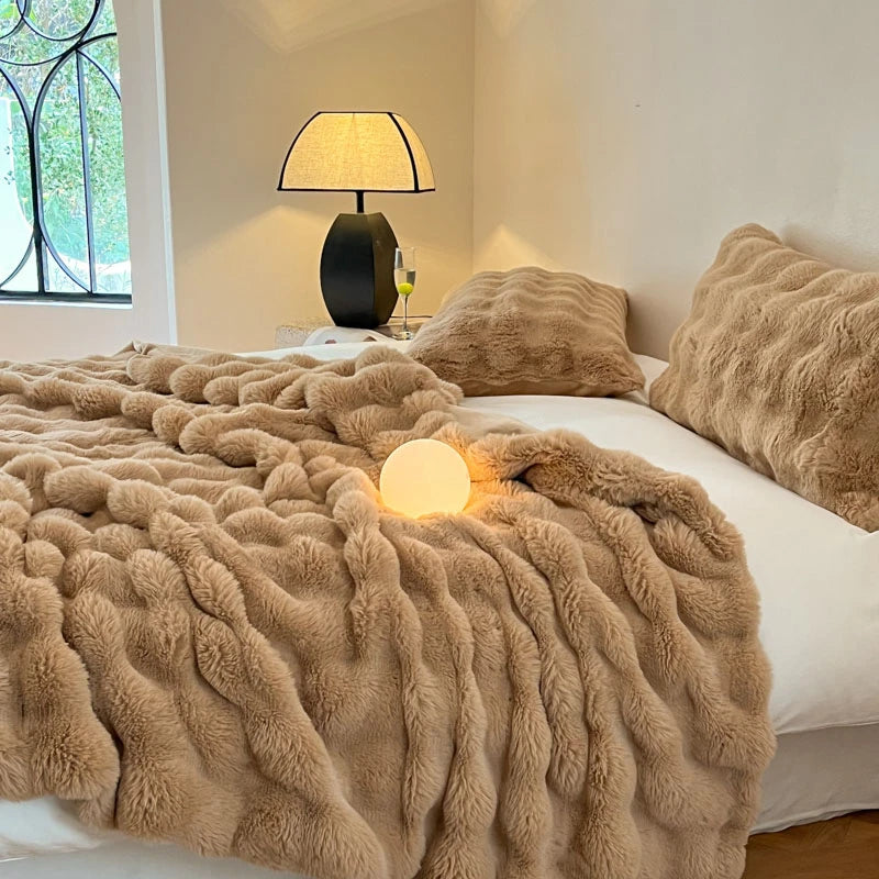 Cobertor luxuoso de pele sintética de coelho, cobertor macio de inverno para casa, cama, sofá, 100x150cm, 150x200cm, 200x230cm