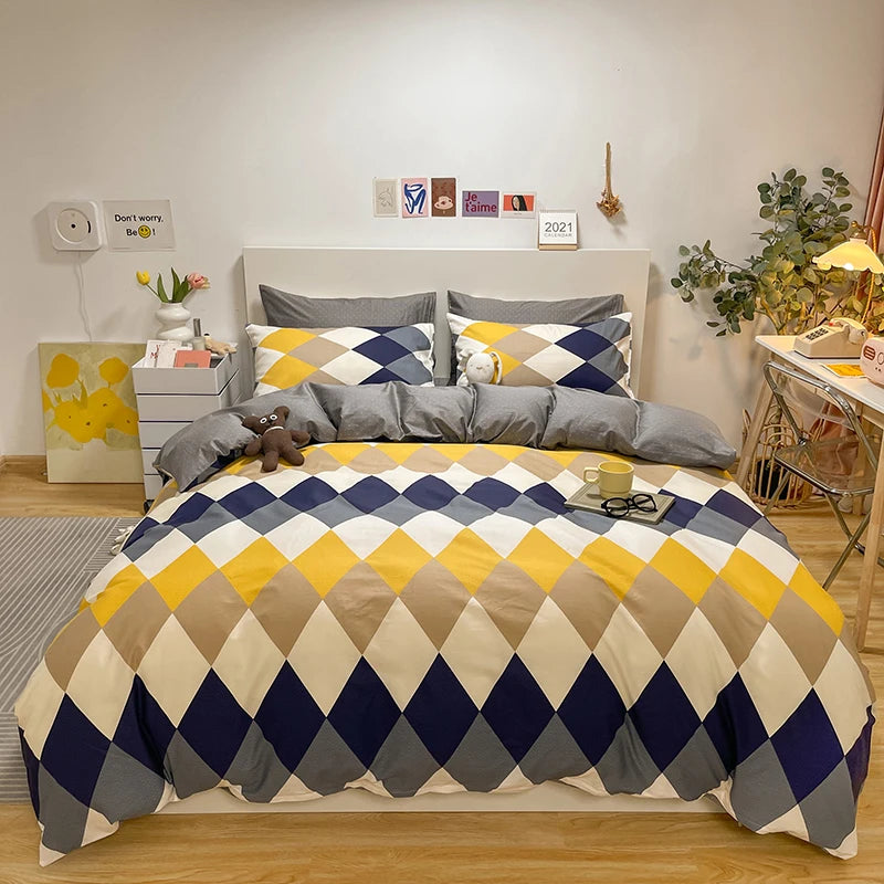 Conjunto de capa de edredom com padrão de linhas abstratas, conjunto de cama geométrica moderna, 100% algodão, capa de edredom amigável à pele com 2 fronhas