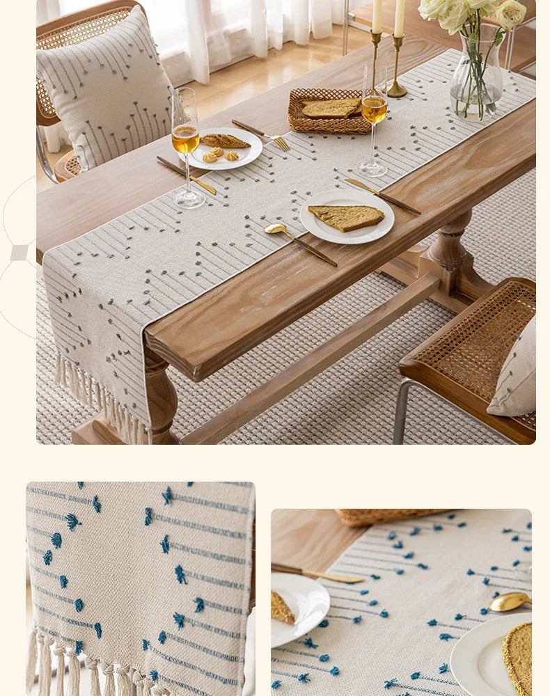 Corredor de Mesa Elegância Boho em Algodão Natural com Borlas - Casa Ornato