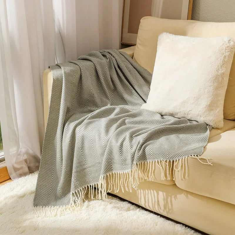 Cobertor Listrado Nórdico, Jacquard Geométrico, Cobertor De Malha, Colcha, Tapeçaria Xadrez, Decoração De Sofá, Drop Shipping