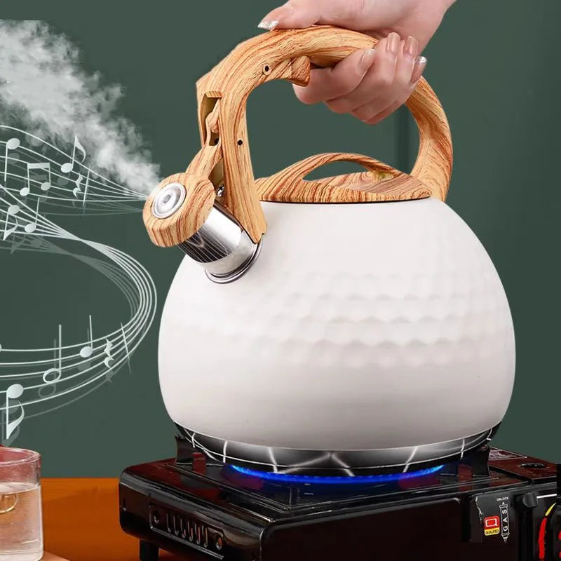 3l apito de aço inoxidável chaleira fervente utensílios de cozinha padrão de martelo chaleira de som alça resistente ao calor fogões de indução de gás