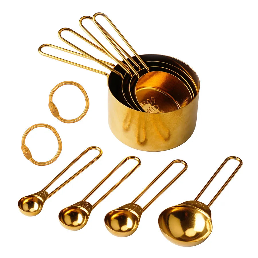 Conjunto de Medidores de Aço Inoxidável Dourado - 8 Peças - Casa Ornato