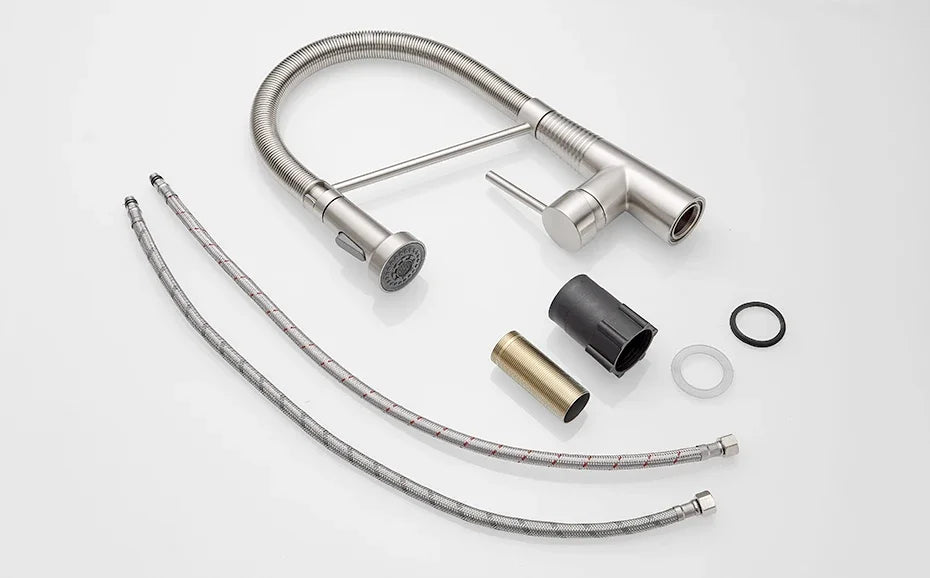 Torneiras de cozinha escova torneiras de bronze para pia da cozinha única alavanca puxar para baixo primavera bico misturadores torneira guindaste água quente e fria 9009