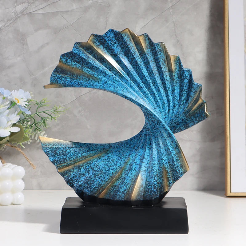 Escultura artesanal de resina onda dourada-estatueta de arte abstrata para decoração de casa, quarto, sala de estar e decorações de mesa de estudo