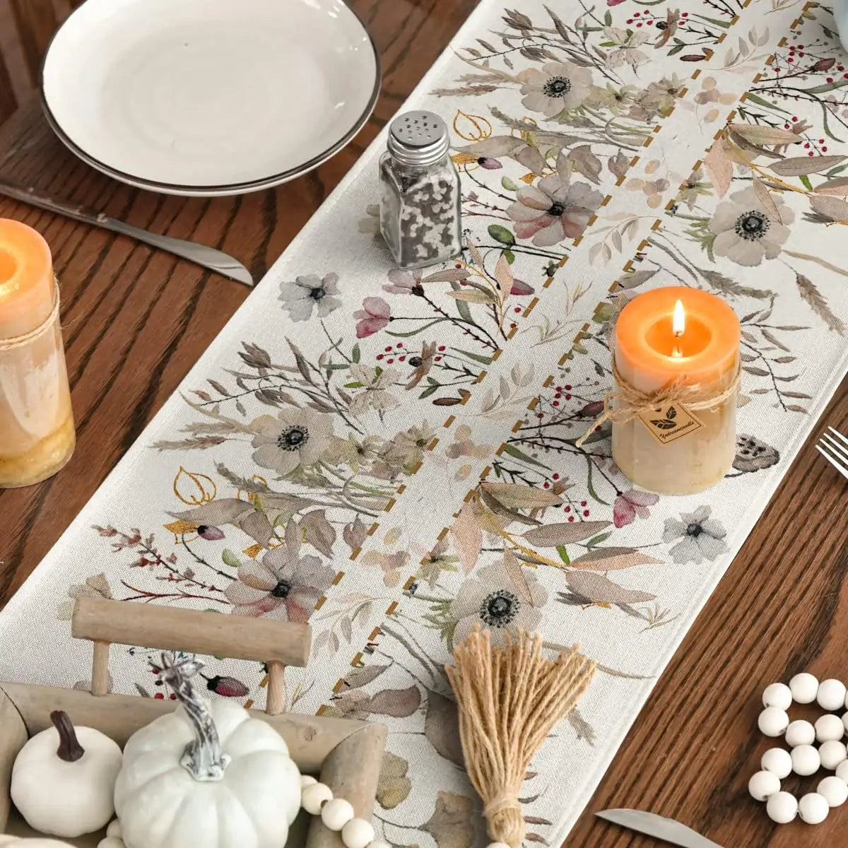 Primavera flor selvagem folhas floral linho corredor de mesa festa decoração reutilizável fazenda cozinha mesa jantar corredor decoração casamento