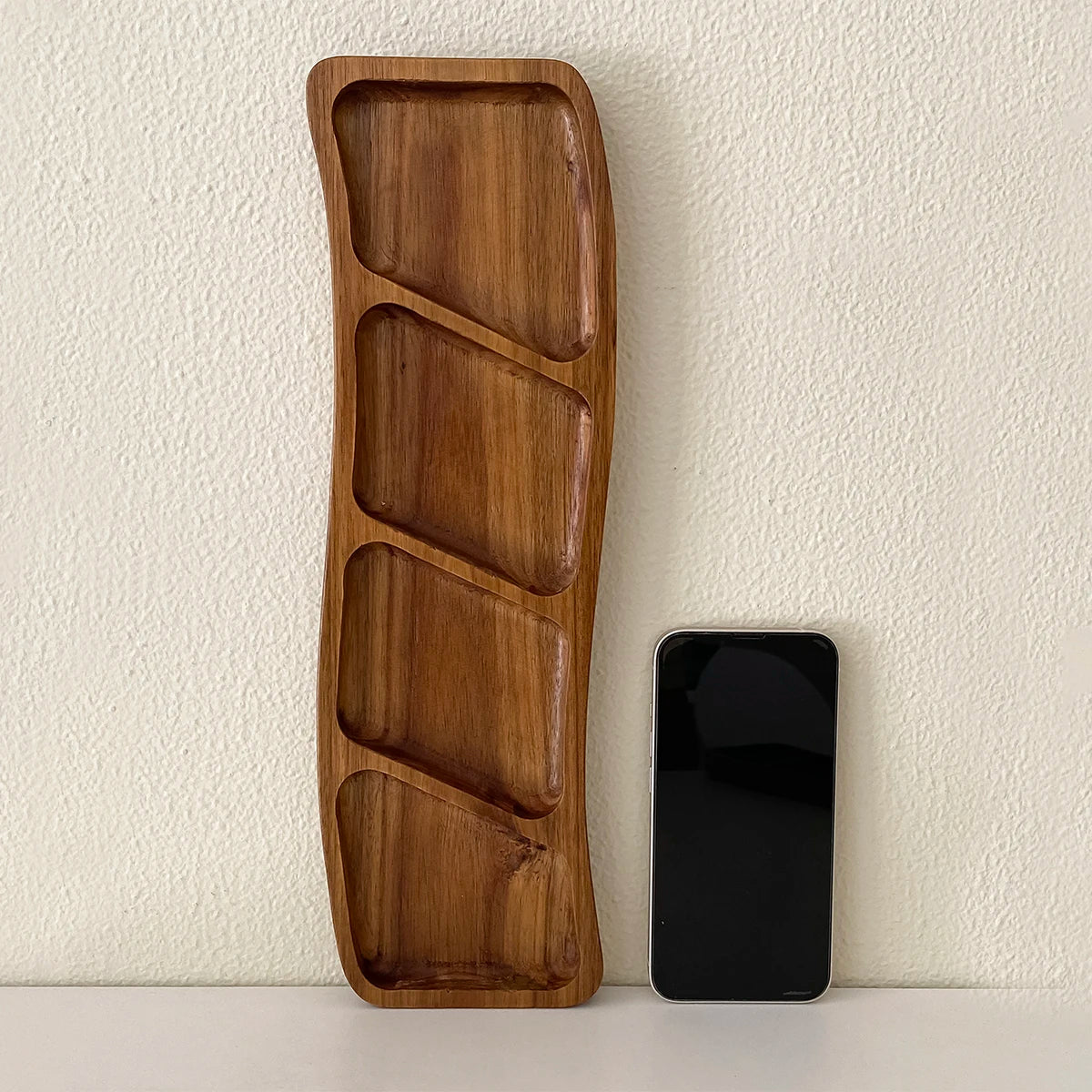 1pc de madeira três compartimentos quatro compartimentos curvo lanche placa rasa, bandeja de doces de frutas secas, tempero mergulhando placa rasa, adequado para festa de férias, jantar de família, prato de exibição de bolo de sobremesa, bandeja de biscoito de lanche de café, bandeja decorativa