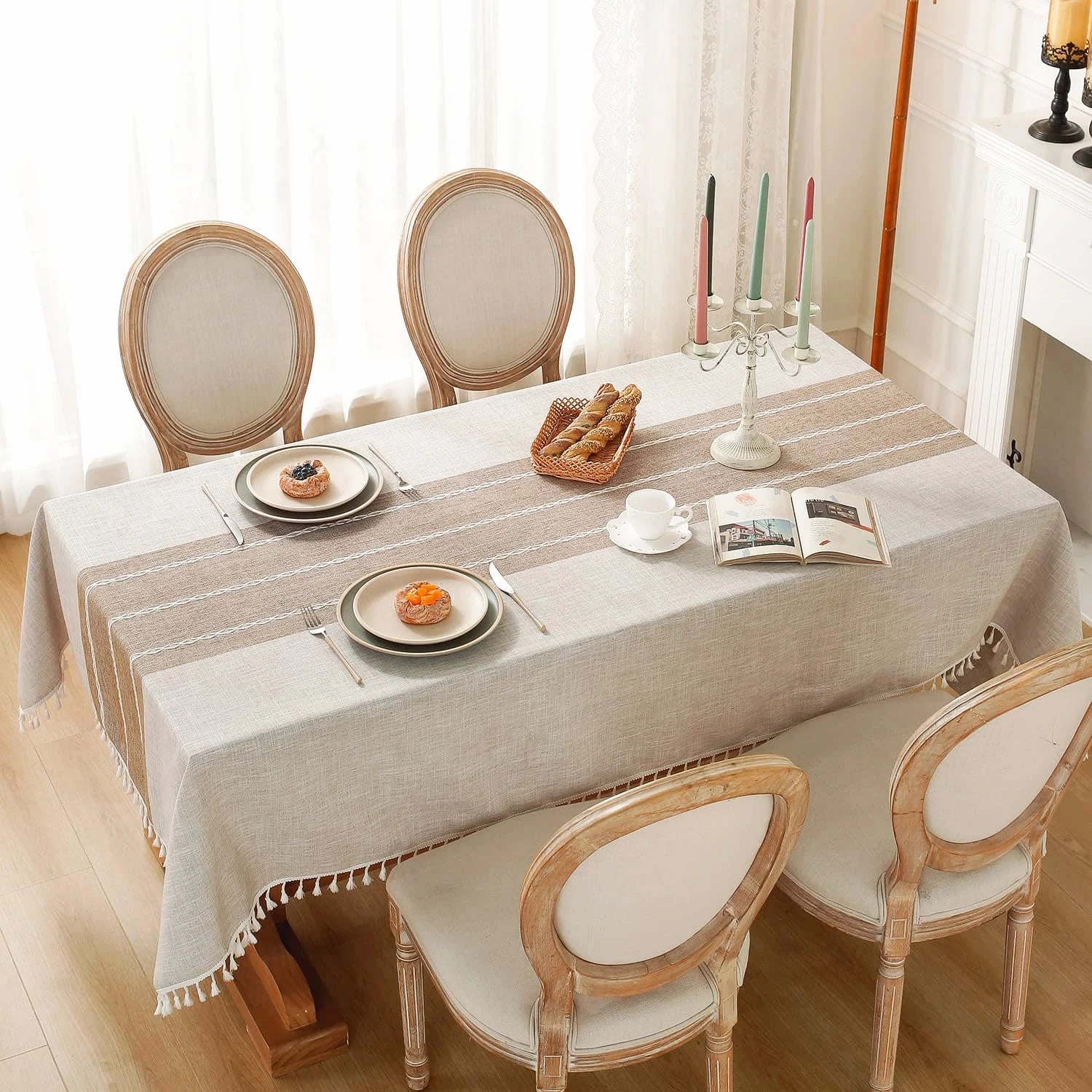 Toalha de mesa retangular redonda de linho batilo, toalha de mesa à prova d'água para jantar, mesa de café, cozinha, decoração de sala